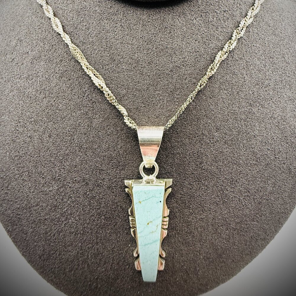 Steve Francisco SF Navajo Sterling Turquoise Inlay Pendant - Picture 2 of 4
